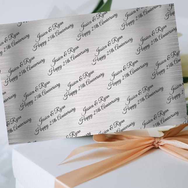 Papier Mousseline Happy 25th Anniversary DIY Names/Year Black Script (Créateur téléchargé)