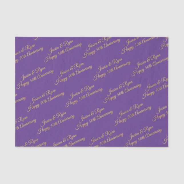 Papier Mousseline Happy 50th Anniversary DIY Names/Year, Gold Script (Recto)