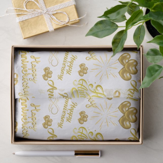 Papier Mousseline Happy Anniversary  Elegant Gold Text (Cadeau)