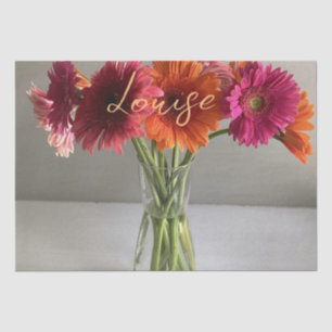 Papier Mousseline Happy Gerbera Fleur colorée +Nom personnalisé