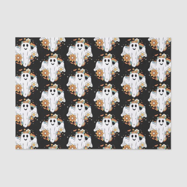 Papier Mousseline Happy Ghost Retro Hippie Vibe Motif (Recto)