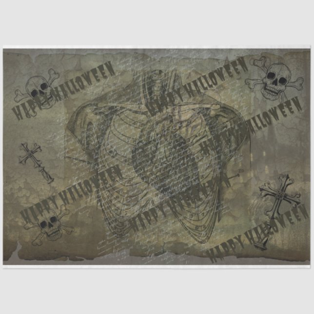 Papier Mousseline Happy Halloween Cage Rib Squelette Anatomie Déplai (Recto)