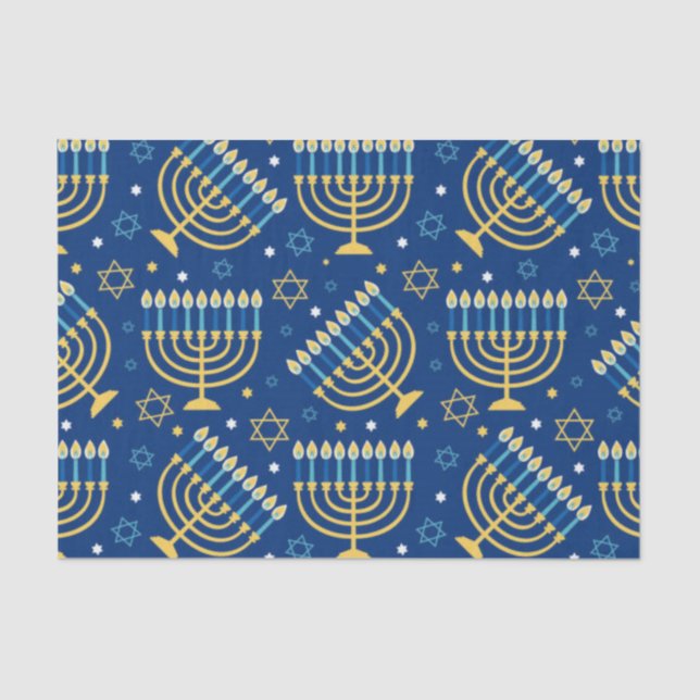 Papier Mousseline Happy Hanoukka Blue Star of David Tissue Paper (Recto)