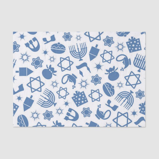 Papier Mousseline Happy Hanoukka Blue Star of David Tissue Paper (Recto)