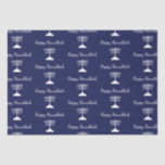Papier Mousseline Happy Hanoukka Simple Menorah Motif Bleu<br><div class="desc">Happy Hanoukka Blue Holiday papier de tissu,  avec un motif de menorah blanc simple et la conception de typographie de script. Avec des lettres personnalisables en blanc,  vous pouvez ajouter vos propres informations. Un objet de fête pour envoyer des cadeaux spéciaux et des faveurs cette saison.</div>