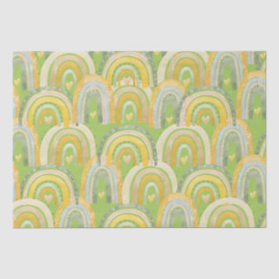 Papier Mousseline Happy Rainbows Coeurs Jaune Vert Tissu Papier