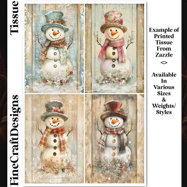 Papier Mousseline Happy Rustic Snowmen, Casquette, Scarf DQ8 Découpa (Créateur téléchargé)