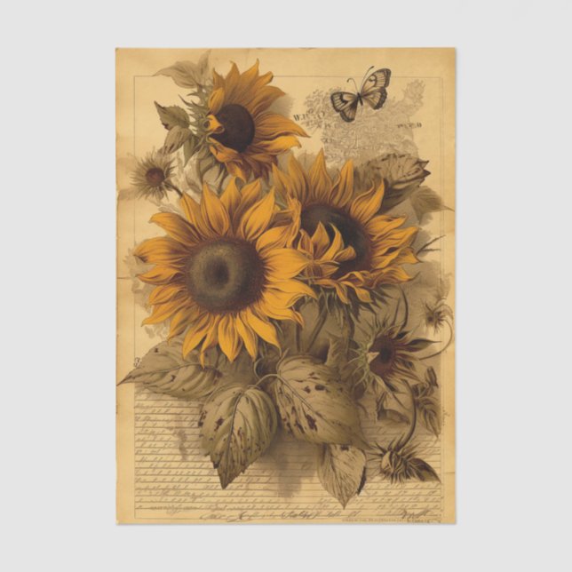 Papier Mousseline Happy Swirling Sunflowers, Butterflies and Script (Recto)