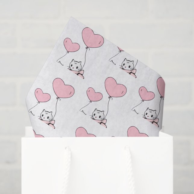 Papier Mousseline Happy Valentine's Day Tissue Paper Cat Pink Hearts (Sac cadeau)