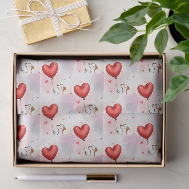 Papier Mousseline Happy Valentine's Day Tissue Paper Dog Red Hearts (Cadeau)