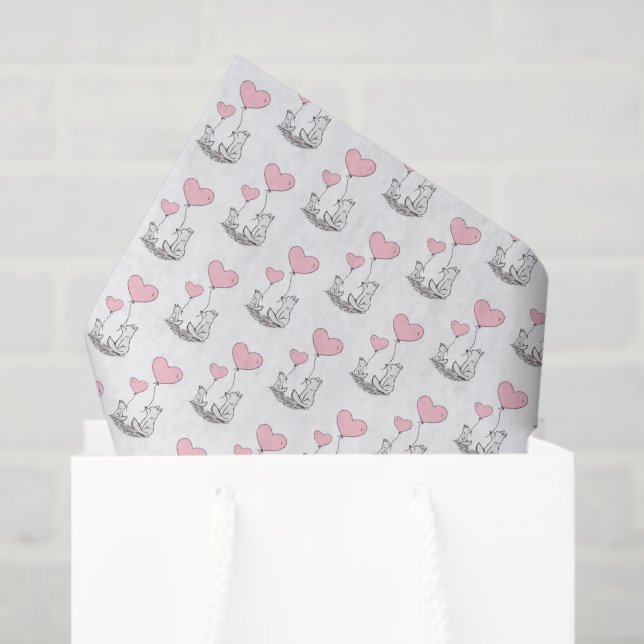 Papier Mousseline Happy Valentine's Day Tissue Paper Fox Pink Hearts (Sac cadeau)