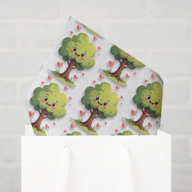 Papier Mousseline Happy Valentine's Day Tissue Paper Tree Red Hearts (Sac cadeau)