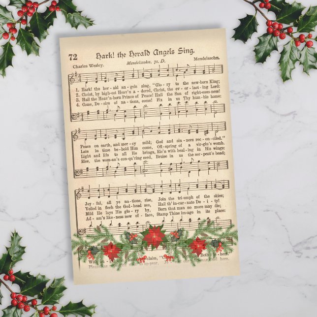 Papier Mousseline Hark the Herald Angels Chanter Music Sheet Découpa (Christmas Sheet Music for Decoupage)