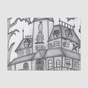 Papier Mousseline Haunted House and Bats Halloween