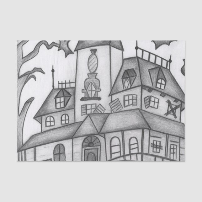 Papier Mousseline Haunted House and Bats Halloween (Recto)