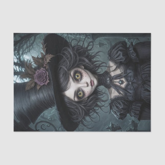 Papier Mousseline Haunting Yellow-Eyed Scarecrow Girl Decoupage  (Recto)