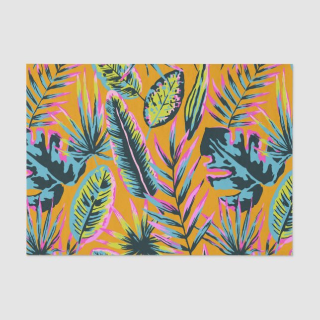 Papier Mousseline Hawaiian Tropical Feuilles Et Plante Imprimer Moti (Recto)