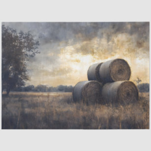 Papier Mousseline Hay Bales dans le champ Découpage Vintage