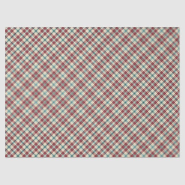 Papier Mousseline Heffalumps Rouge foncé Marine Beige Plaid Tissu Pa (Recto)