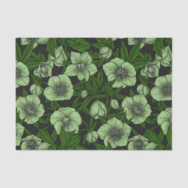 Papier Mousseline Hellebores blancs avec feuille (Recto)