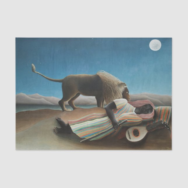 Papier Mousseline Henri Rousseau Dormir Gitan Lion Peinture (Recto)