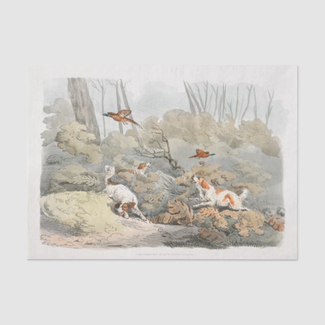 Papier Mousseline Henry Alken | Chiens Chassant des Faisans (Recto)
