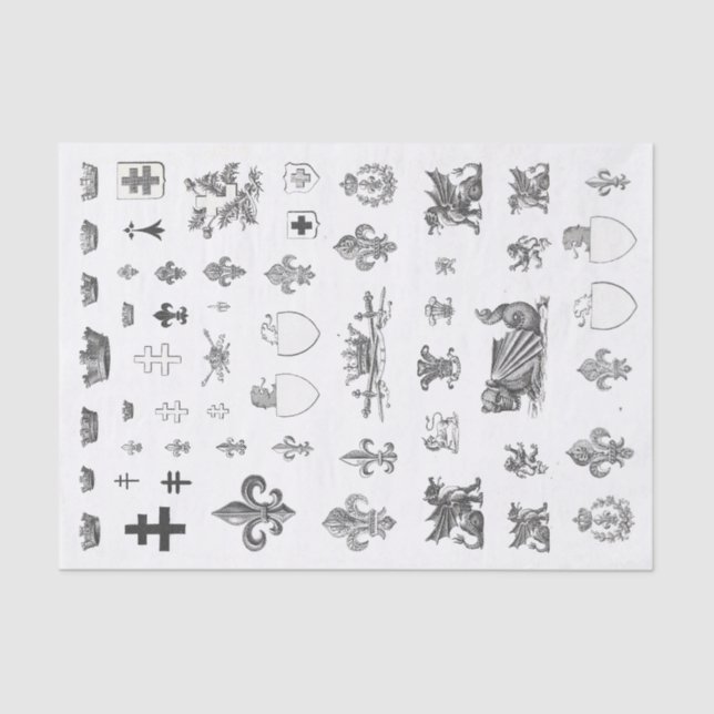 Papier Mousseline Heraldique médiévale française Fleur de Lis Tissue (Recto)