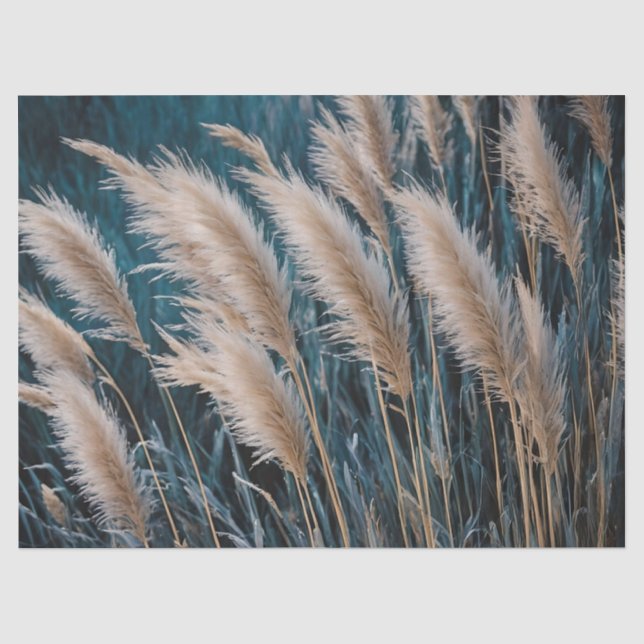 Papier Mousseline Herbe de Pampas Fleurie Bleue (Recto)
