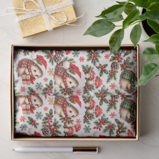 Papier Mousseline Hérisson de Noël Vœux de la Forêt