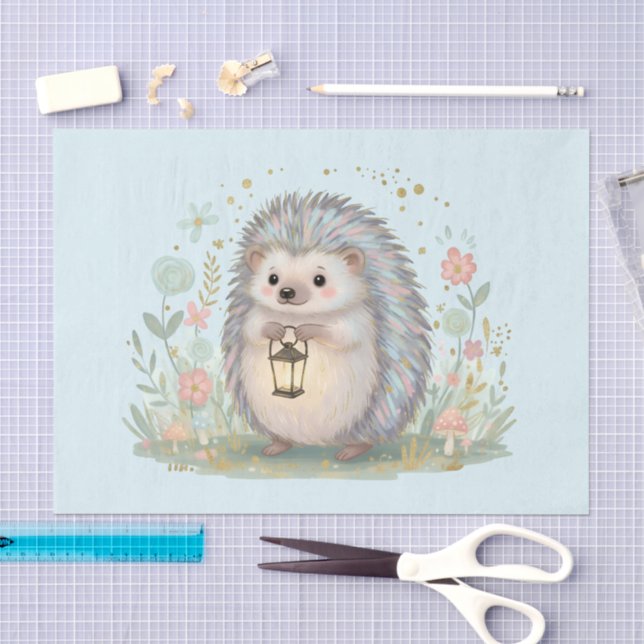 Papier Mousseline Hérisson mignon avec lanterne (Artisanat)