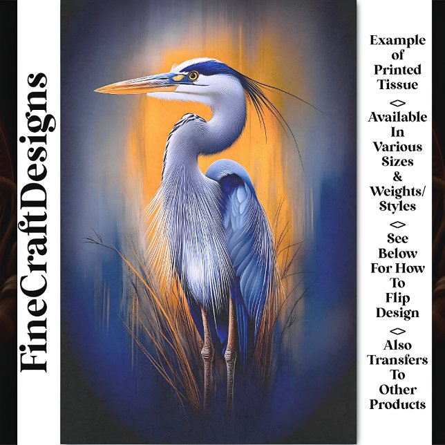 Papier Mousseline Héron bleu, orange et indigo profond BW2 Découpage (Créateur téléchargé)