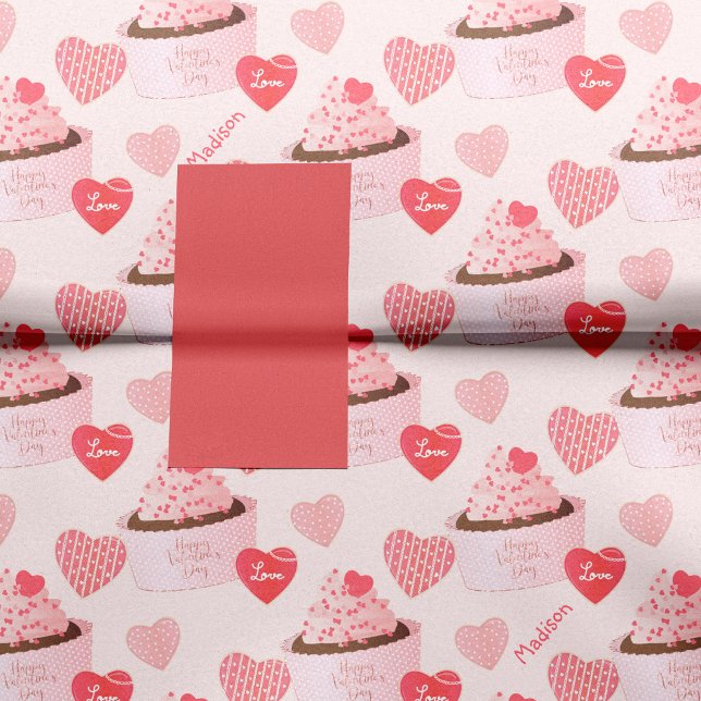 Papier Mousseline Heureuse Sainte-Valentin Cupcake and Hearts Motif (Créateur téléchargé)
