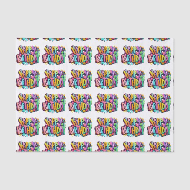 Papier Mousseline heureux anniversaire heureux ballons amusants (Recto)