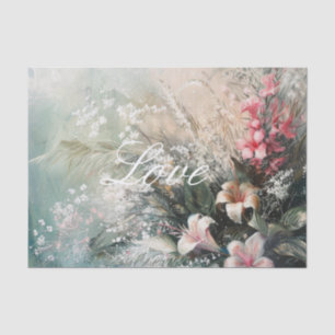 Papier Mousseline Hibiscus blanc rose tropical Amour floral