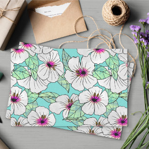 Papier Mousseline Hibiscus tropical rose et blanc Motif floral