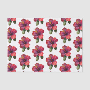 Papier Mousseline Hibiscus Tropical Rouge Mariage Floral