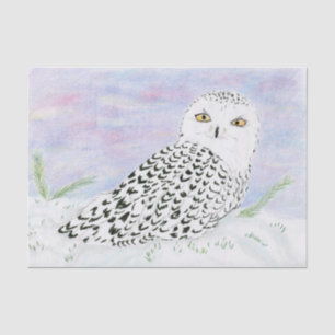 Papier Mousseline Hibou blanc au crayon de couleur au coucher du sol