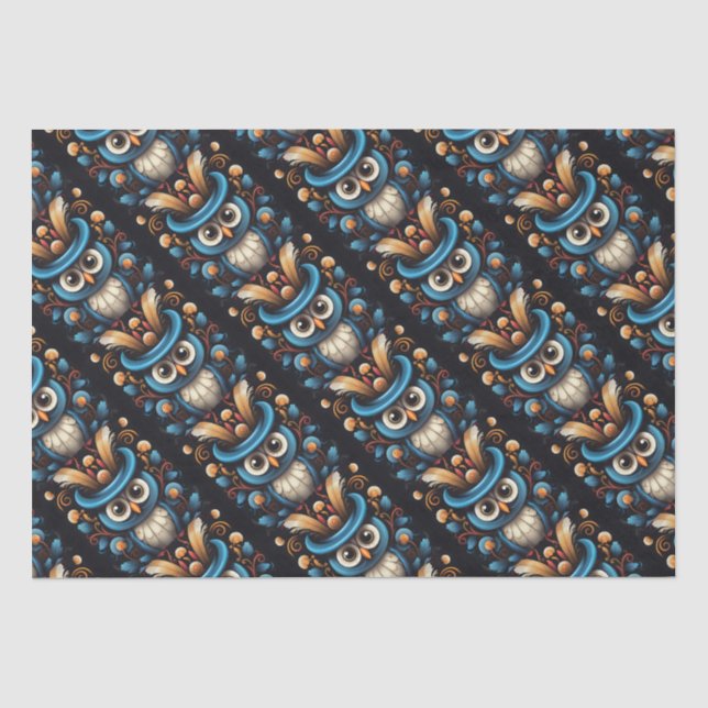 Papier Mousseline Hibou bleu (Recto)
