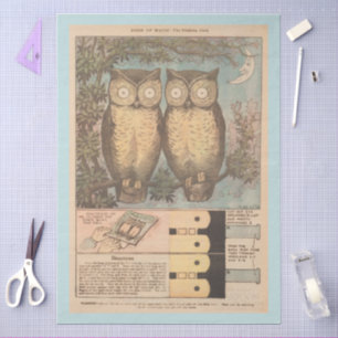 Papier Mousseline Hibou clignotant vintage mignon artisanat d'automn