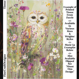 Papier Mousseline Hibou dans prairie de fleurs sauvages EE4R découpa