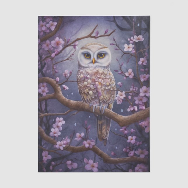 Papier Mousseline Hibou Fleur de Cerisier (Recto)