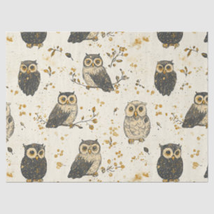 Papier Mousseline Hiboux vintage et motif botanique floral