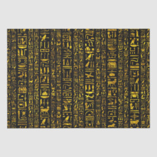 Papier Mousseline Hiéroglyphes égyptiens anciens or noir découpage n
