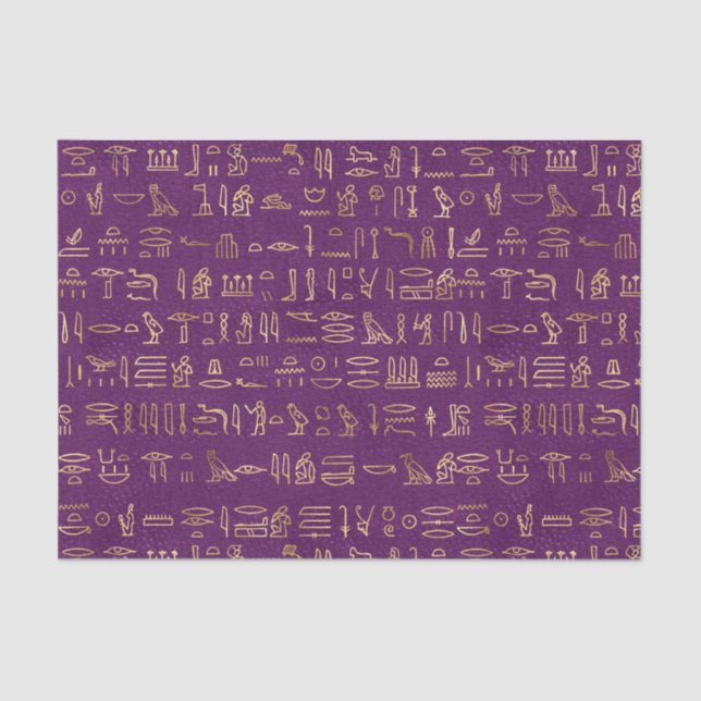 Papier Mousseline Hiéroglyphes égyptiens violet et or Papier de tiss (Recto)