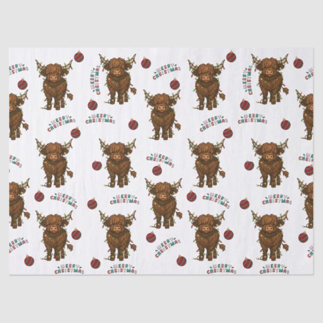 Papier Mousseline Highland Cow Christmas Wrapping Paper (Recto)
