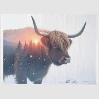 Papier Mousseline highland  cow double exposure