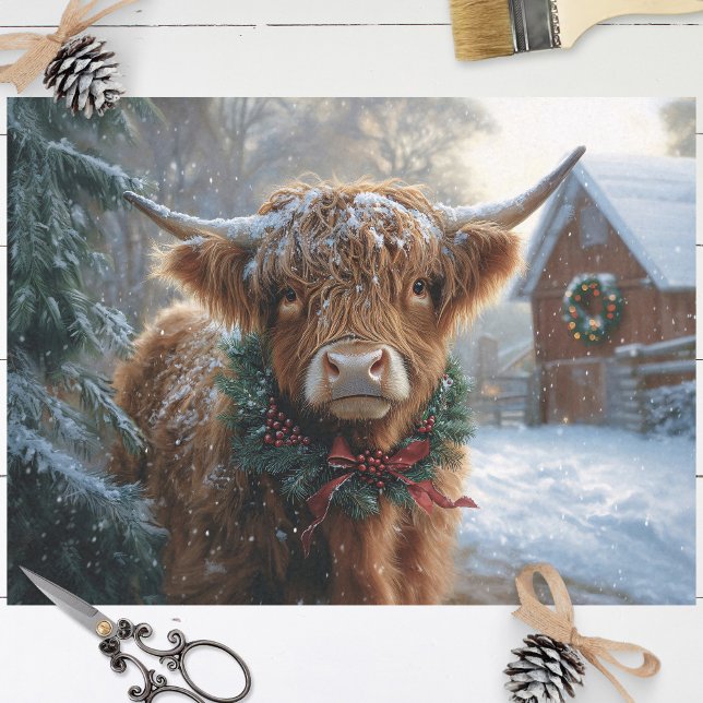 Papier Mousseline Highland Cow Rustic Barnyard Découpage de Noël (Créateur téléchargé)