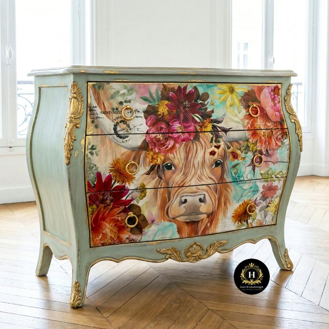 Papier Mousseline Highland Cow Rustic Boho Farmhouse Decoupage (Créateur téléchargé)