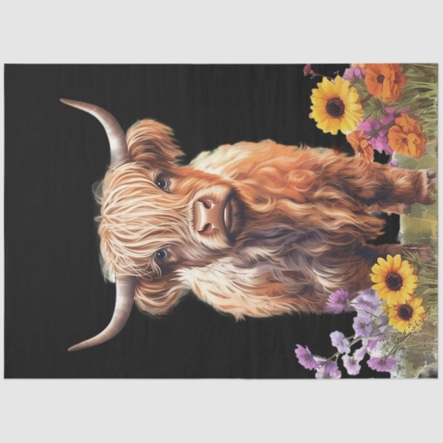 Papier Mousseline Highland Cow Rustic Floral Garden Découpage (Recto)