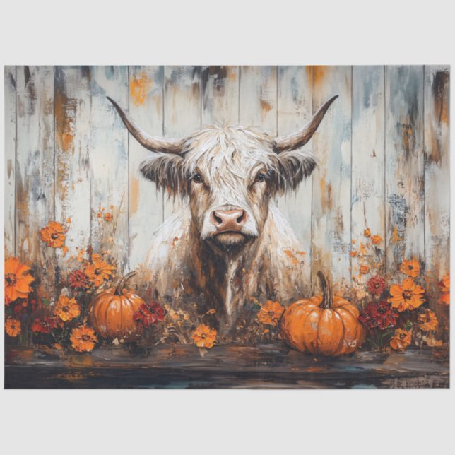 Papier Mousseline Highland Cow Rustic Painting Automne Découpage (Recto)